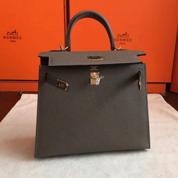 Réplique Sac à main Hermès Kelly Sellier 25cm étoupe Epsom – Image 7