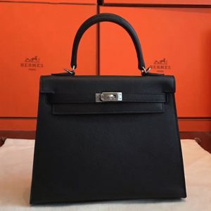 Fausse Sac à main Hermès Kelly Sellier 25cm Noir Epsom