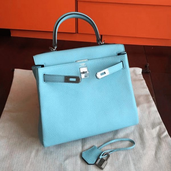 Réplique Sac à main Hermès Kelly Retourne 25cm Bleu Atoll Clémence – Image 6