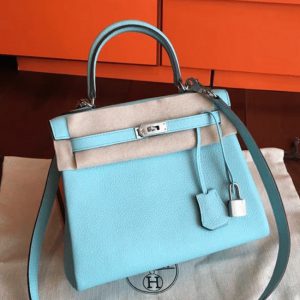Réplique Sac à main Hermès Kelly Retourne 25cm Bleu Atoll Clémence
