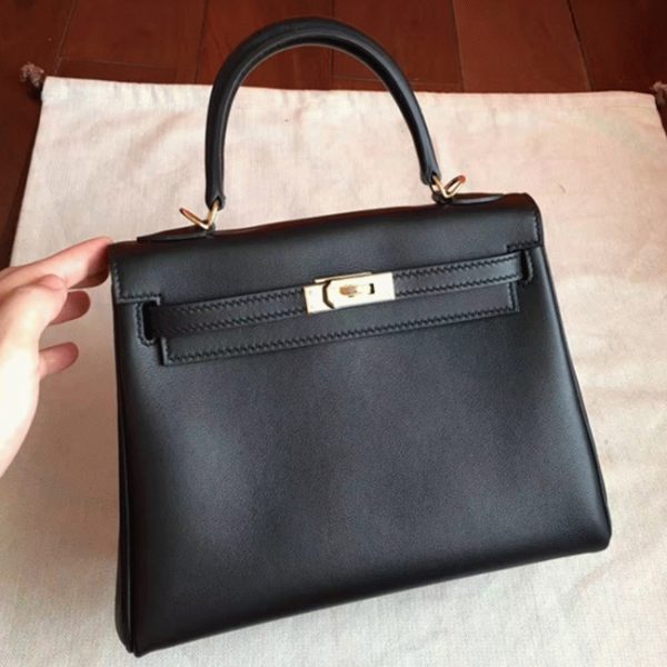 Réplique Sac à main Hermès Kelly Retourne 25cm Noir Swift