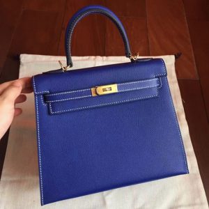 Fausse Sac à main Hermès Kelly 25cm Bleu électrique Epsom
