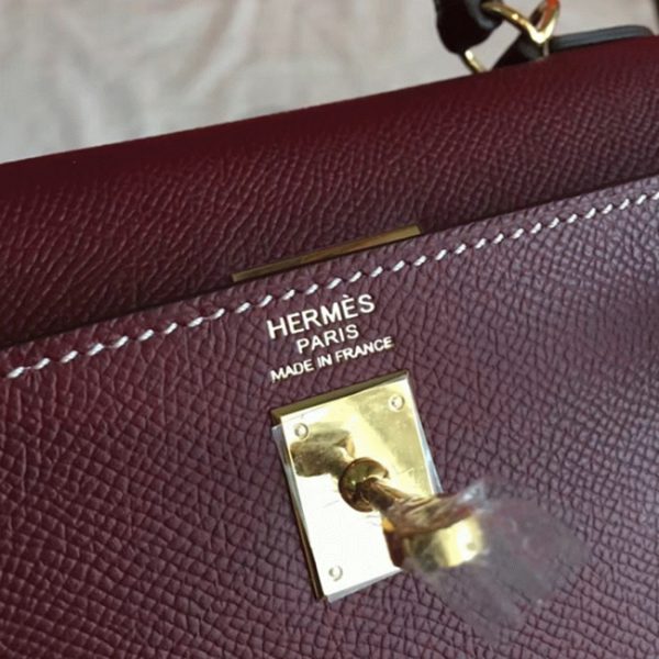 Imitation Sac à main Hermès Kelly 25cm Bordeaux Epsom – Image 7