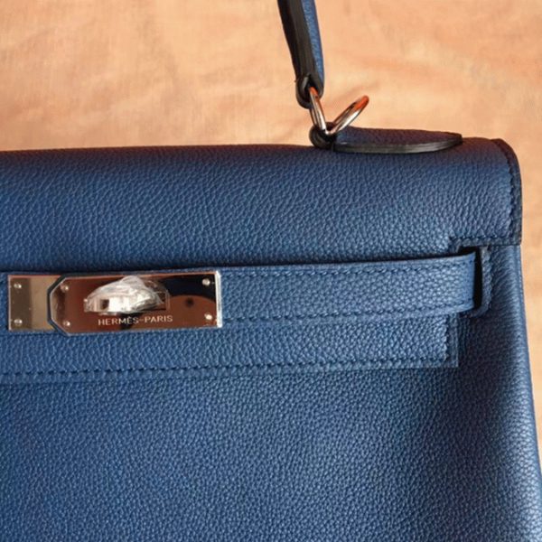Fausse Sac à main Hermès Kelly Retourne 28cm Agate Bleue Clémence – Image 6