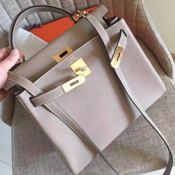 Réplique de designer Sac à main Hermès Kelly Retourne 28cm Gris Clémence – Image 7