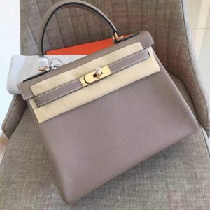 Réplique de designer Sac à main Hermès Kelly Retourne 28cm Gris Clémence