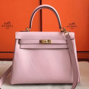Réplique Haute Qualité Sac à main Hermès Kelly Retourne 28cm Rose Dragée Swift