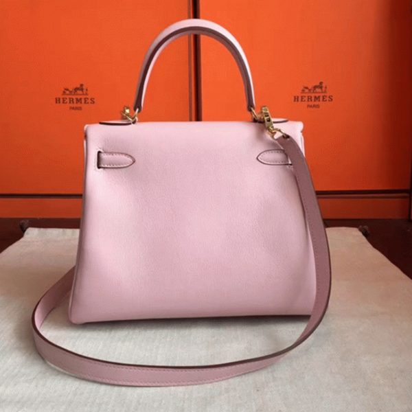 Réplique Haute Qualité Sac à main Hermès Kelly Retourne 28cm Rose Dragée Swift – Image 3