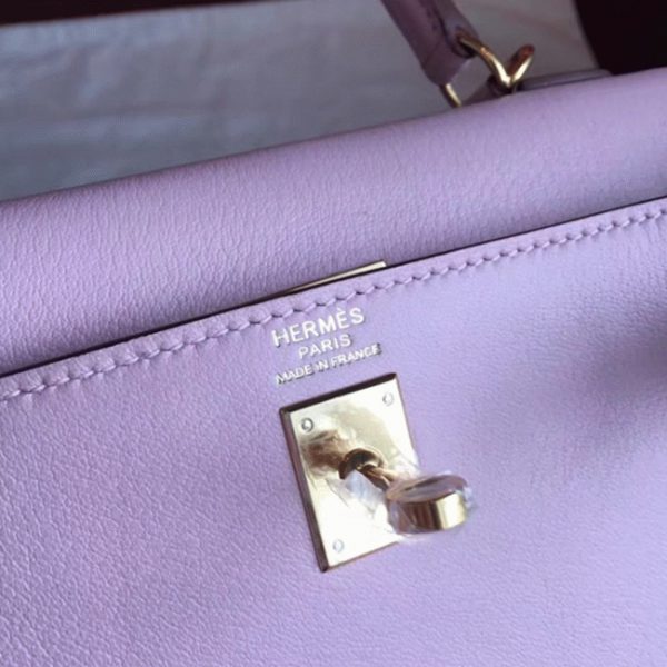 Réplique Haute Qualité Sac à main Hermès Kelly Retourne 28cm Rose Dragée Swift – Image 2