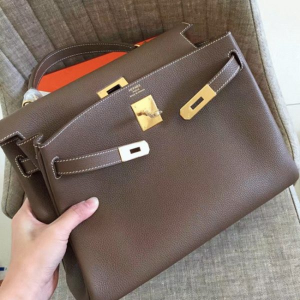 Fausse Sac à main Hermès Kelly Retourne 28cm étoupe Clémence – Image 8