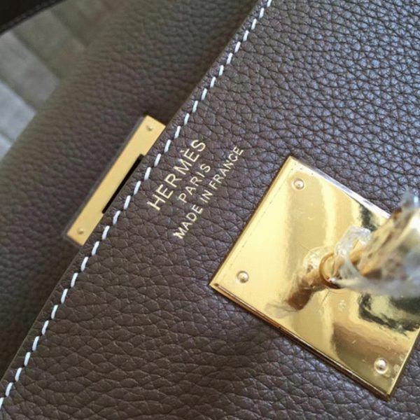 Fausse Sac à main Hermès Kelly Retourne 28cm étoupe Clémence – Image 7