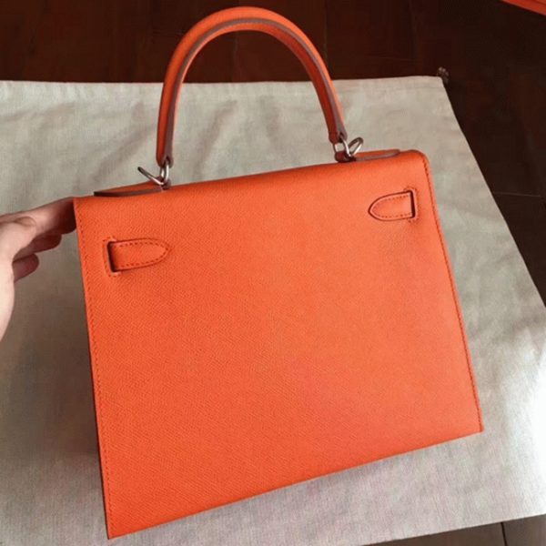 Réplique Sac à main Hermès Kelly Sellier 28cm Orange Epsom – Image 7