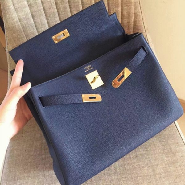 Fausse Sac à main Hermès Kelly Retourne 28cm Saphir Clémence – Image 8