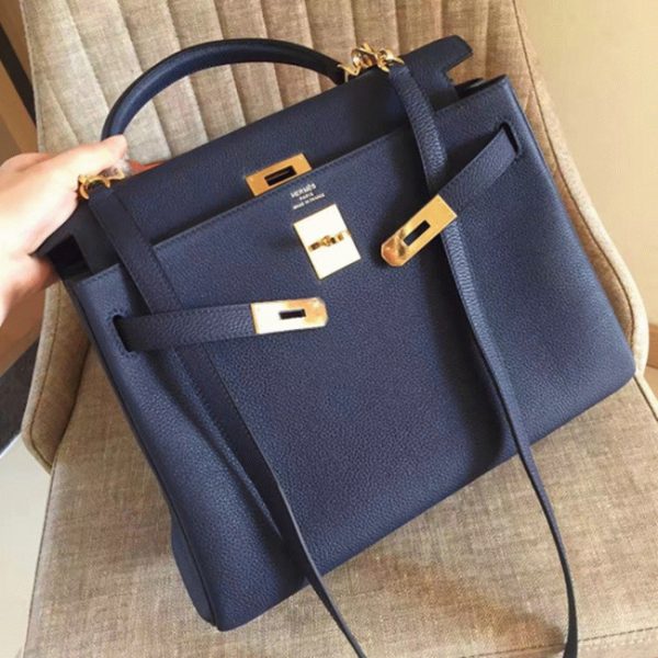 Fausse Sac à main Hermès Kelly Retourne 28cm Saphir Clémence – Image 3