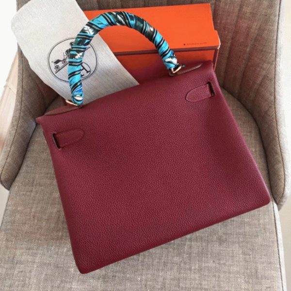 Contrefaçon Sac à main Hermès Kelly Retourne 28cm Rubis Clémence – Image 6