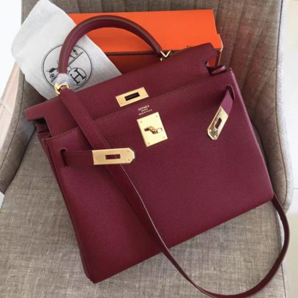 Contrefaçon Sac à main Hermès Kelly Retourne 28cm Rubis Clémence – Image 4