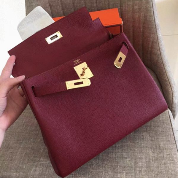 Contrefaçon Sac à main Hermès Kelly Retourne 28cm Rubis Clémence – Image 3