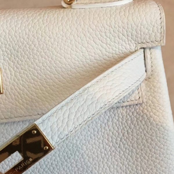 Imitation Sac à main Hermès Kelly Retourne 28cm Blanc Clémence – Image 7