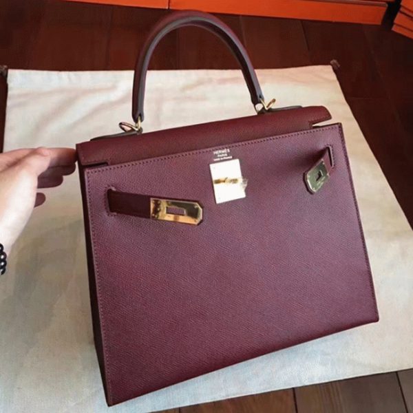 Copie Sac à main Hermès Kelly Sellier 28cm Bordeaux Epsom – Image 4