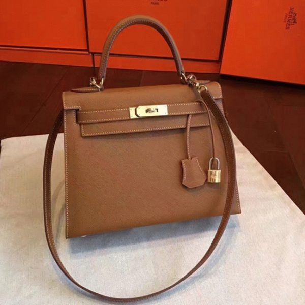 Fausse de luxe Sac à main Hermès Kelly Sellier 28cm Marron Epsom – Image 5