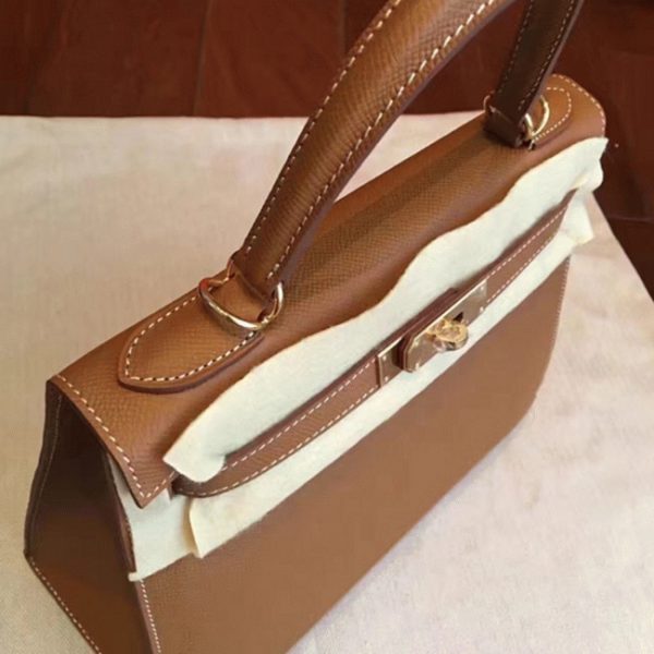 Fausse de luxe Sac à main Hermès Kelly Sellier 28cm Marron Epsom – Image 2
