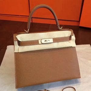 Fausse de luxe Sac à main Hermès Kelly Sellier 28cm Marron Epsom
