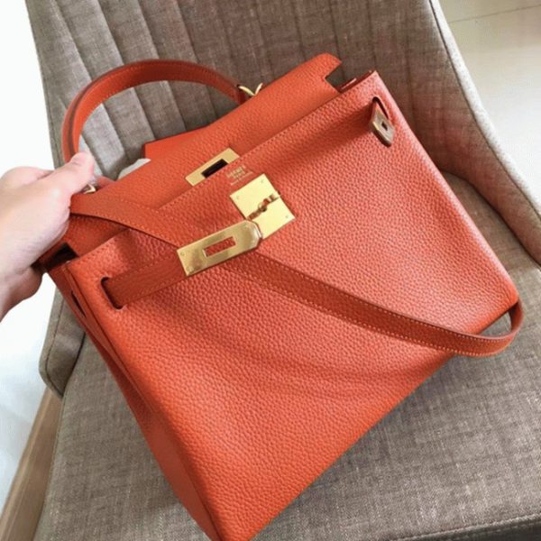 Fausse Sac à main Hermès Kelly Retourne 28cm Orange Clémence – Image 6