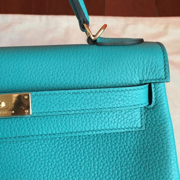Fausse Sac à main Hermès Kelly Retourne 32cm Bleu Paon Clémence – Image 7