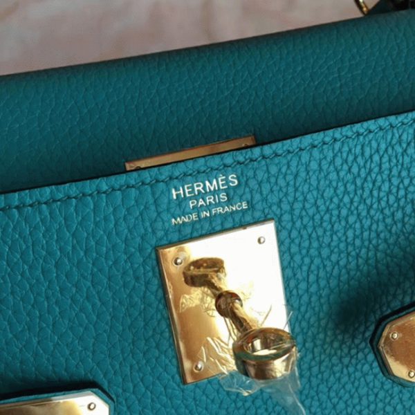 Fausse Sac à main Hermès Kelly Retourne 32cm Bleu Paon Clémence – Image 5