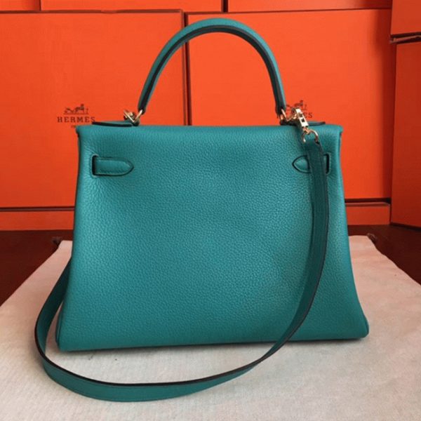 Fausse Sac à main Hermès Kelly Retourne 32cm Bleu Paon Clémence – Image 4