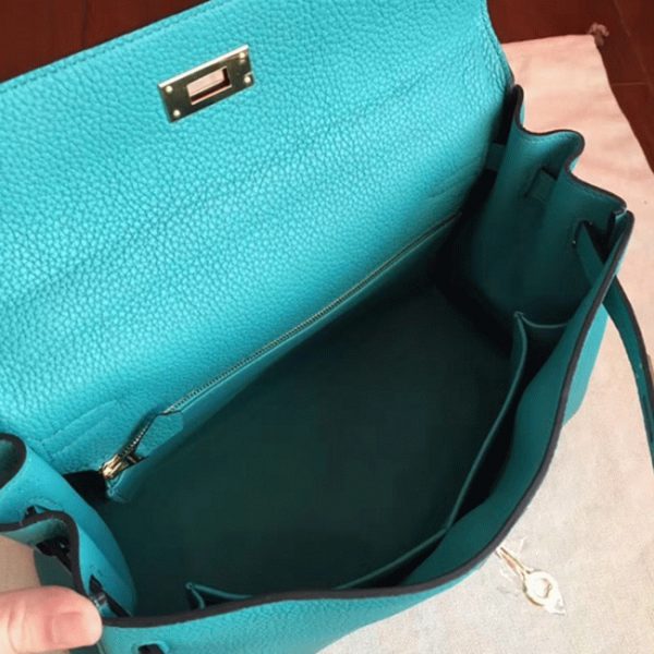 Fausse Sac à main Hermès Kelly Retourne 32cm Bleu Paon Clémence – Image 3