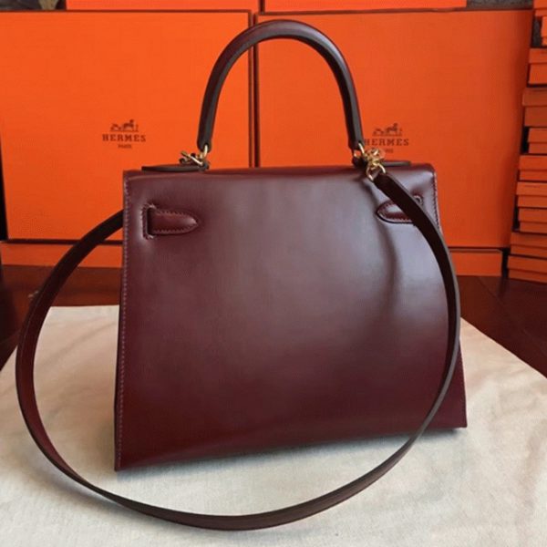Fausse de designer Sac à main Hermès Kelly Retourne 28cm Bordeaux Box – Image 6