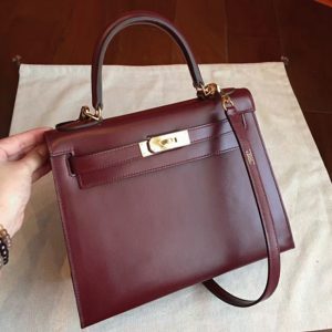 Fausse de designer Sac à main Hermès Kelly Retourne 28cm Bordeaux Box