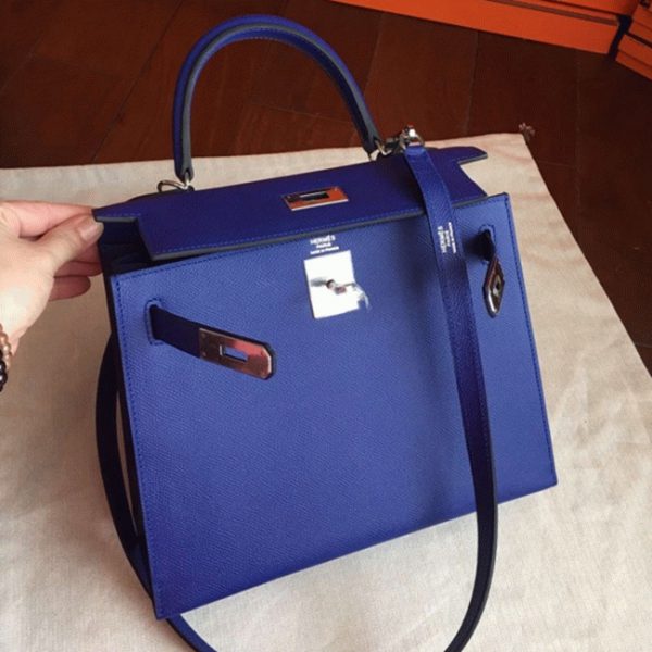 Fausse Pas Cher Sac à main Hermès Kelly Sellier 28cm Bleu électrique Epsom – Image 4