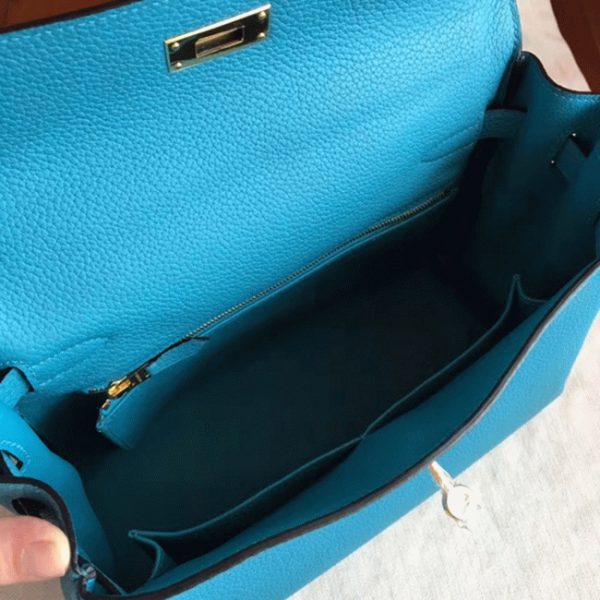 Imitation Sac à main Hermès Kelly Retourne 28cm Turquoise Clémence – Image 8