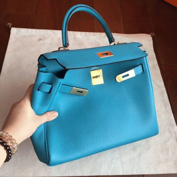 Imitation Sac à main Hermès Kelly Retourne 28cm Turquoise Clémence – Image 6