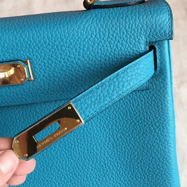 Imitation Sac à main Hermès Kelly Retourne 28cm Turquoise Clémence – Image 5