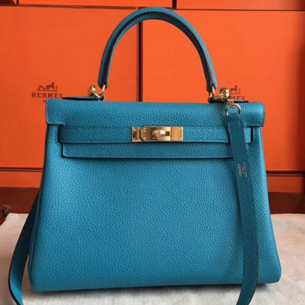 Imitation Sac à main Hermès Kelly Retourne 28cm Turquoise Clémence