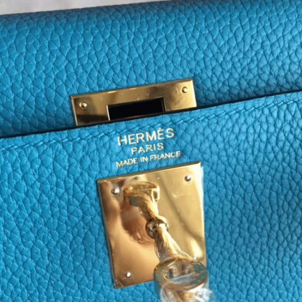 Imitation Sac à main Hermès Kelly Retourne 28cm Turquoise Clémence – Image 3
