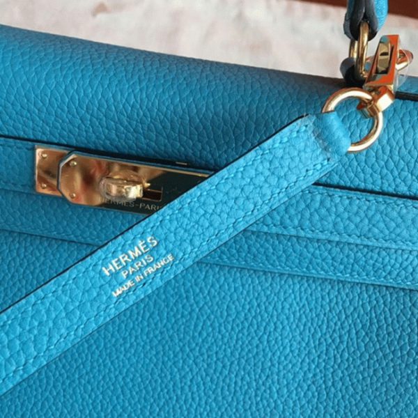 Imitation Sac à main Hermès Kelly Retourne 28cm Turquoise Clémence – Image 2
