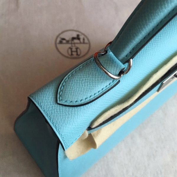 Réplique Sac à main Hermès Kelly Sellier 28cm Bleu Atoll Epsom – Image 7