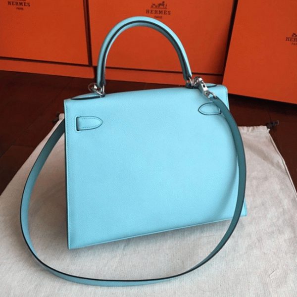 Réplique Sac à main Hermès Kelly Sellier 28cm Bleu Atoll Epsom – Image 6