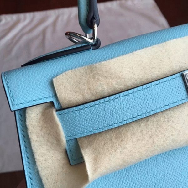 Réplique Sac à main Hermès Kelly Sellier 28cm Bleu Atoll Epsom – Image 3