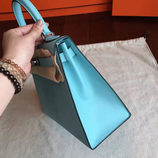 Réplique Sac à main Hermès Kelly Sellier 28cm Bleu Atoll Epsom – Image 2