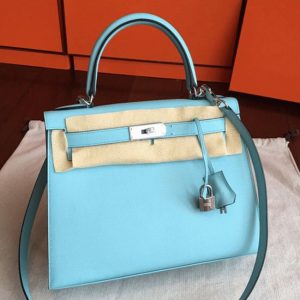 Réplique Sac à main Hermès Kelly Sellier 28cm Bleu Atoll Epsom