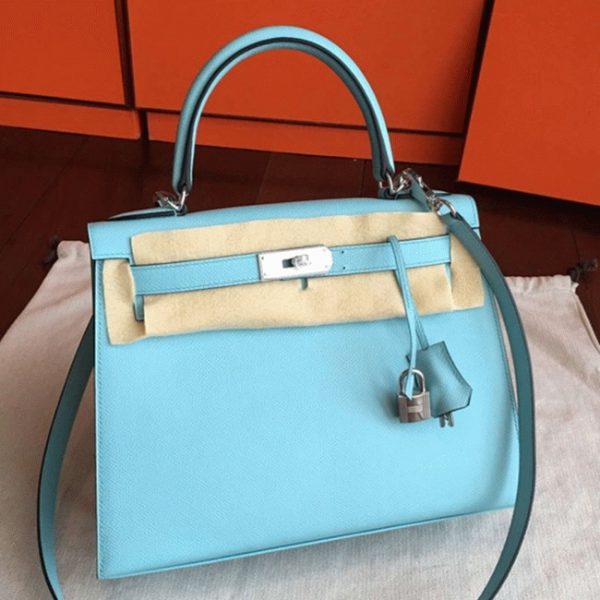 Réplique Sac à main Hermès Kelly Sellier 28cm Bleu Atoll Epsom