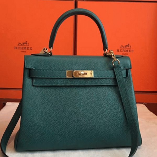 Copie de designer Sac à main Hermès Kelly Retourne 28cm Malachite Clémence