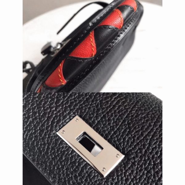 Réplique de luxe Sac à main Hermès Kelly 28cm Noir avec Poignée Zigzag – Image 7
