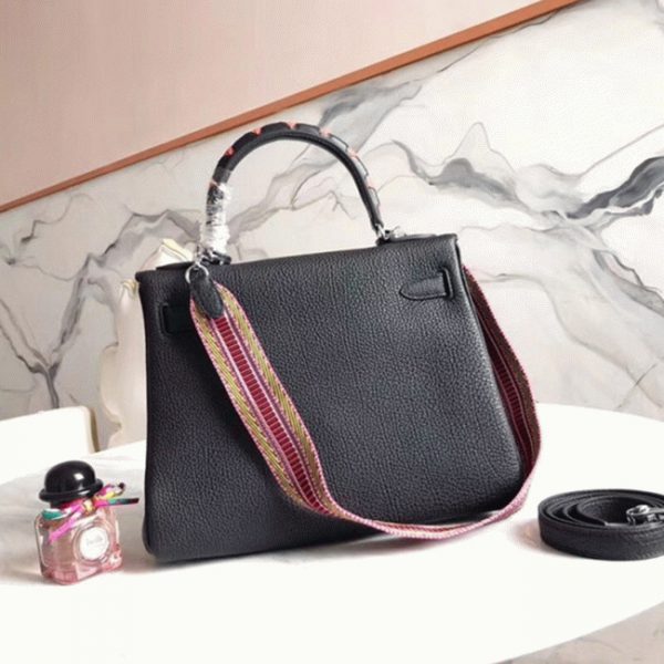Réplique de luxe Sac à main Hermès Kelly 28cm Noir avec Poignée Zigzag – Image 3