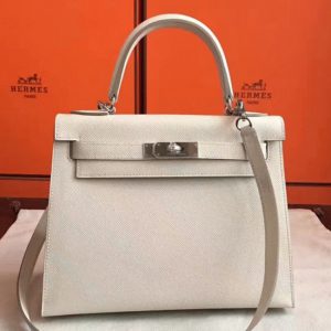 Contrefaçon Sac à main Hermès Kelly Sellier 28cm Blanc Epsom